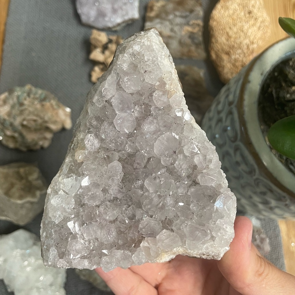 Natural amethyst crystal cut base display